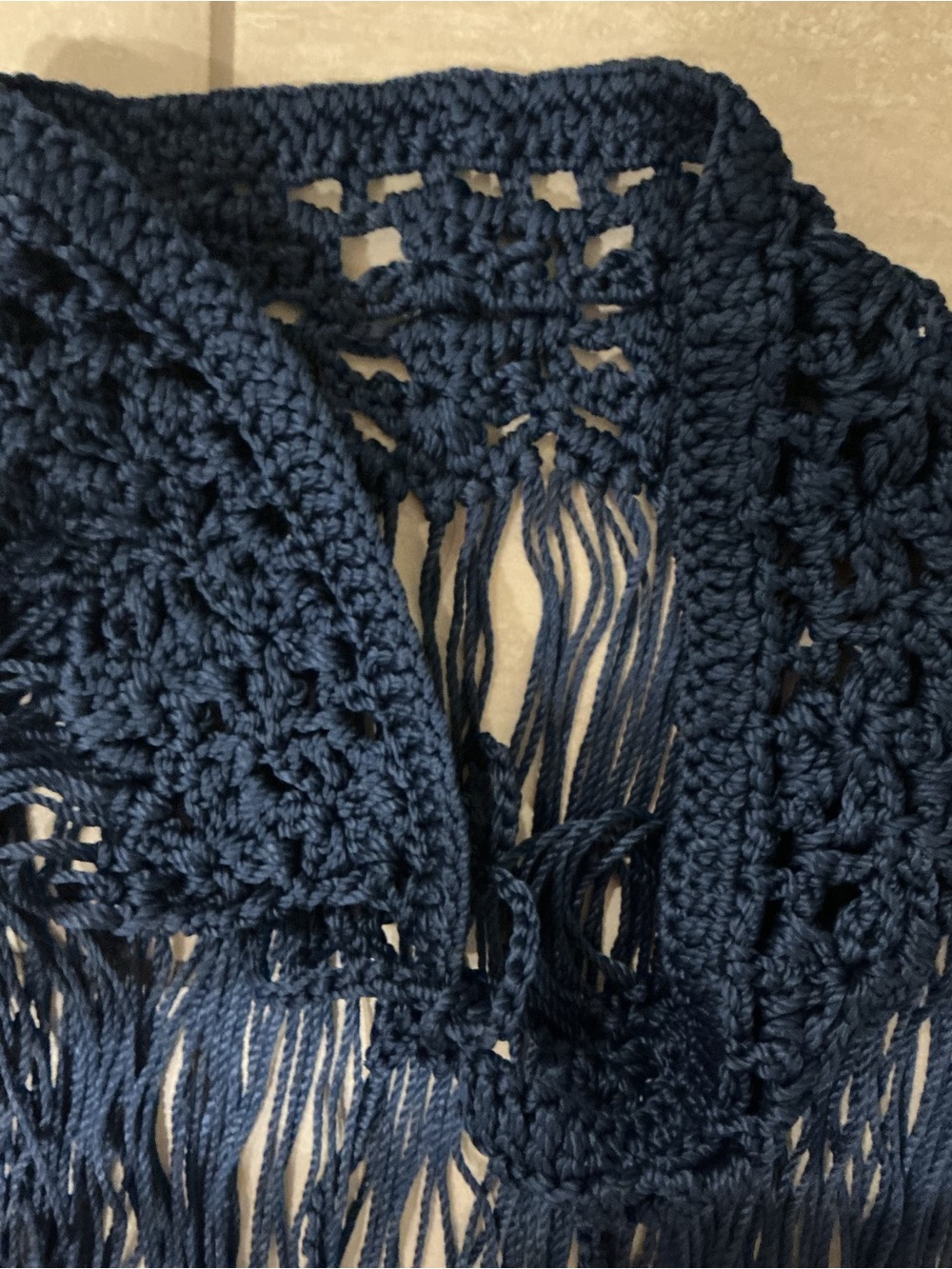 Boho Navy macramé Halter Bikini Top and Fringe swimsuit cover-up Skirt Set LARGE - Picture 12 of 13